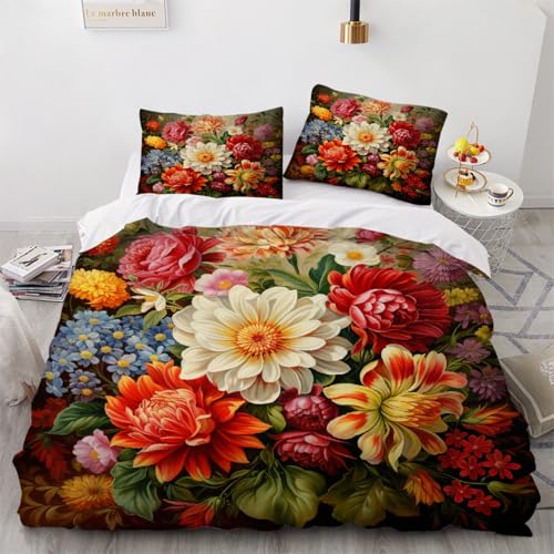 ARTAMA 3D Bettwäsche Set 135x200 cm 3teilig mit Reißverschluss Blume Weiche und Angenehme Schlafkomfort Microfaser Bettbezug Natürliche Pflanzen Kinderbettwäsche mit Kissenbezug 80x80 cm von ARTAMA