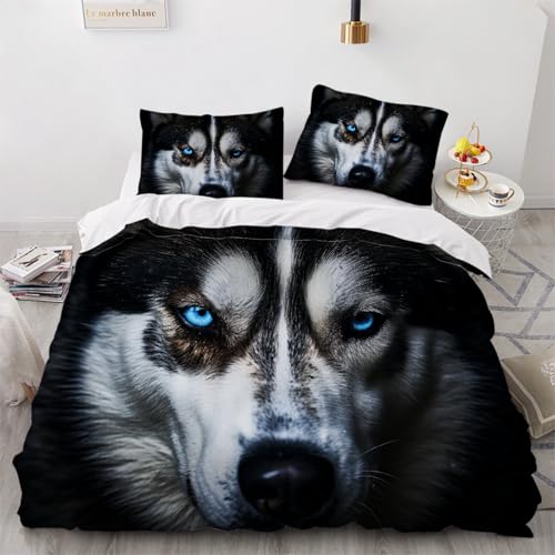 ARTAMA 3D Bettwäsche Set 200x200 cm 3teilig mit Reißverschluss Wolfsblaue Augen Weiche und Angenehme Schlafkomfort Microfaser Bettbezug Tier Kinderbettwäsche mit Kissenbezug 80x80 cm von ARTAMA