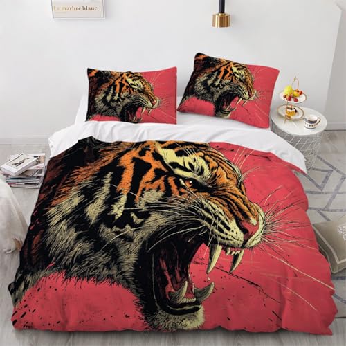 ARTAMA 3D Bettwäsche Set 200x220 cm 3teilig mit Reißverschluss Tiger Weiche und Angenehme Schlafkomfort Microfaser Bettbezug Tier Kinderbettwäsche mit Kissenbezug 80x80 cm von ARTAMA