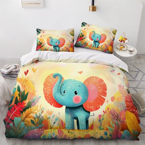 ARTAMA Bettwäsche 135x200 Jugendliche, Jungen Cartoon-Elefant Trösterbezug-Set Blätter Bettbezug für Kinder Mädchen Bettbezug Schlafzimmer Dekor von ARTAMA