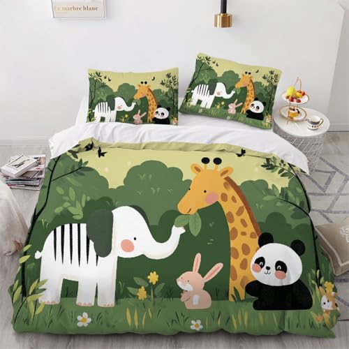 ARTAMA Bettwäsche 135x200cm 3D Drucken Elefant Panda Giraffe Bettbezug Set Weich Microfaser Graslandwald Bettbezug für Kinder Jungen Mädchen Erwachsener 3 Teilig Bettwaren von ARTAMA