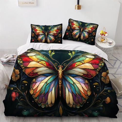 ARTAMA Bettwäsche 155x220 Kinder Jungen Mädchen Schmetterling 3 Teiliges Mikrofaser Blume 3D Bettbezug Mit Reißverschluss 80x80 Kissenbezug von ARTAMA