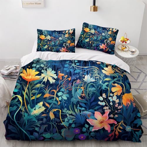 ARTAMA Bettwäsche 155x220cm 3D Drucken Blume Bettbezug Set Weich Microfaser Natürliche Pflanzen Bettbezug für Kinder Jungen Mädchen Erwachsener 3 Teilig Bettwaren von ARTAMA