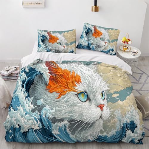 ARTAMA Bettwäsche 200x200 Jugendliche, Jungen Katze Tier Trösterbezug-Set Welle Blau Bettbezug für Kinder Mädchen Bettbezug Schlafzimmer Dekor ARTAMA Bettwäsche 200x200 Jugendliche, Jungen Katze Tier Trösterbezug-Set Welle Blau Bettbezug für Kinder Mädchen Bettbezug Schlafzimmer Dekor von ARTAMA