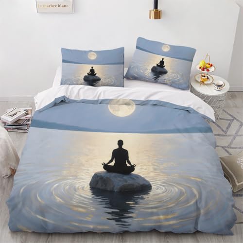 ARTAMA Bettwäsche 200x200 cm Yoga-Meditation Bettwaren-Sets für Kinder 3 Teilig Mondsee Microfaser Bettbezug und 2 Kissenbezüge 80x80cm mit Reißverschluss von ARTAMA