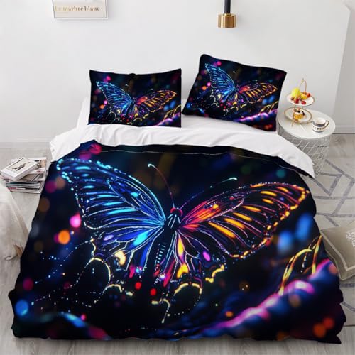 ARTAMA Bettwäsche 200x200cm 3D Drucken Schmetterling Bettbezug Set Weich Microfaser Traum Bettbezug für Kinder Jungen Mädchen Erwachsener 3 Teilig Bettwaren von ARTAMA