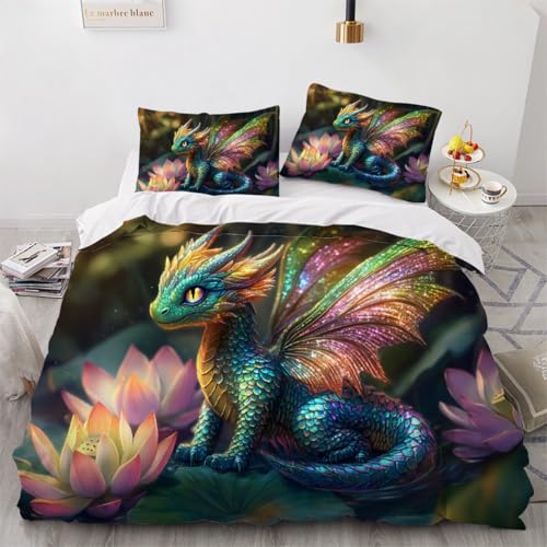 ARTAMA Bettwäsche 200x220 Jugendliche, Jungen Drachenlotus Trösterbezug-Set Waldlandschaft Bettbezug für Kinder Mädchen Bettbezug Schlafzimmer Dekor von ARTAMA
