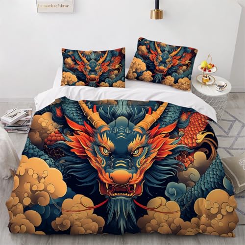 ARTAMA Bettwäsche 200x220 cm Long Yun Bettwäsche Set Jugendliche Jungen Fantasietiere Bettwaren Sets für Kinder Mikrofaser Bettbezug von ARTAMA