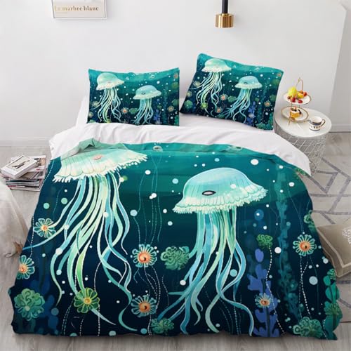 ARTAMA Bettwäsche 220x240 cm Qualle Bettwäsche Set Jugendliche Jungen Ozean Bettwaren Sets für Kinder Mikrofaser Bettbezug von ARTAMA