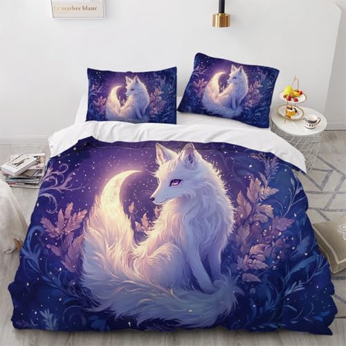 ARTAMA Bettwäsche 220x240cm 3D Drucken Fuchs Bettbezug Set Weich Microfaser Blätter Bettbezug für Kinder Jungen Mädchen Erwachsener 3 Teilig Bettwaren von ARTAMA
