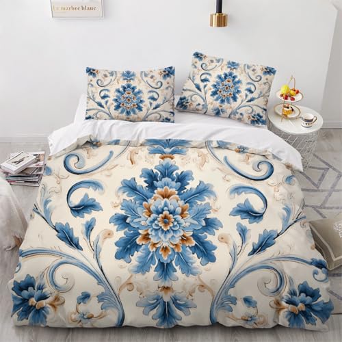 ARTAMA Bettwäsche Blume 220x240cm Bettbezug 3teilig Microfaser Bettwäsche Set Retro-Pflanzen Bettdeckenbezug Modern Deckenbezug Bettwaesche von ARTAMA