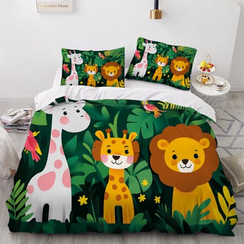 ARTAMA Bettwäsche Giraffe Löwe 155x220cm Bettbezug 3teilig Microfaser Bettwäsche Set Dschungelpflanzen Bettdeckenbezug Modern Deckenbezug Bettwaesche von ARTAMA