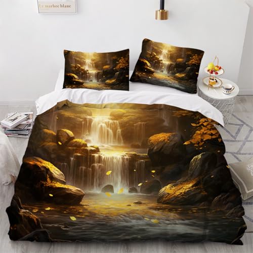 ARTAMA Bettwäsche Kaskadensee 135x200cm Bettbezug 3teilig Microfaser Bettwäsche Set Herbstliche Naturlandschaft Bettdeckenbezug Modern Deckenbezug Bettwaesche von ARTAMA