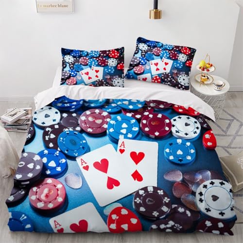 ARTAMA Bettwäsche Poker 200x220cm Bettbezug 3teilig Microfaser Bettwäsche Set Spiel Bettdeckenbezug Modern Deckenbezug Bettwaesche von ARTAMA