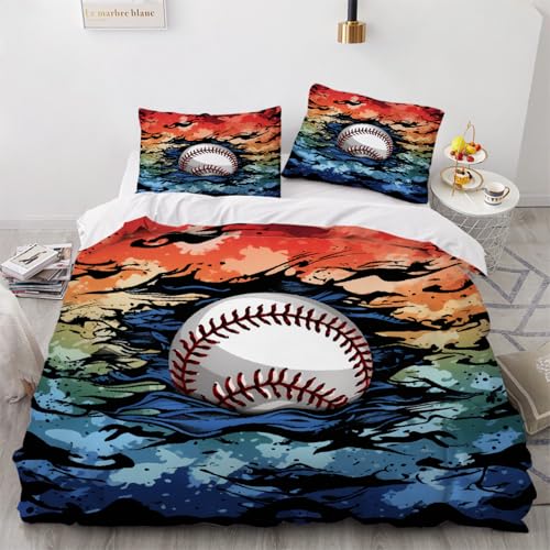 ARTAMA Bettwäsche-Set Baseball 3D-bedrucktes Bettbezug-Set mit Kissenbezug Sport Bettdeckenbezug für Kinderzimmer, Schlafzimmer, Dekoration, Jungen und Mädchen von ARTAMA