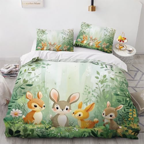 ARTAMA Bettwäsche-Set Jungen Teenager Kaninchen Dekor Bettdecke Kinder Jugend Grüne Blätter Natur Bettbezug Moderne Schlafzimmer Dekor Trösterbezug Set 220x240cm von ARTAMA