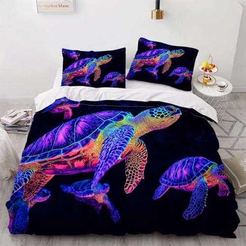ARTAMA Bettwäsche-Set Jungen Teenager Meeresschildkröten Dekor Bettdecke Kinder Jugend Tier Bettbezug Moderne Schlafzimmer Dekor Trösterbezug Set 155x220cm von ARTAMA