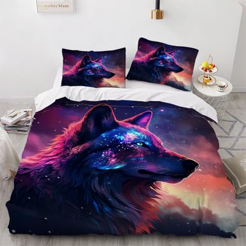 ARTAMA Jungen Bettwäsche Set 200x200cm Kinder Wolf Tier Bettbezug Set für Jugendliche Schlafzimmer Universum Dekor Bedding Betten mit 1 Kissenbezug 80x80cm von ARTAMA