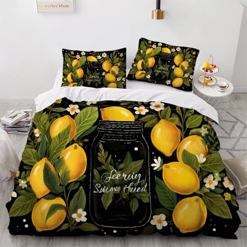 ARTAMA Jungen Bettwäsche Set 200x220cm Kinder Zitrone Bettbezug Set für Jugendliche Schlafzimmer Obst Dekor Bedding Betten mit 1 Kissenbezug 80x80cm von ARTAMA