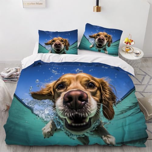 ARTAMA Jungen Golden Retriever Trösterbezug-Set, Bettwäsche-Set, für Kinder, Mädchen, Jugend Dekor, Moderne Bettbezug Hundeschwimmen Tagesdecke 200x220cm von ARTAMA