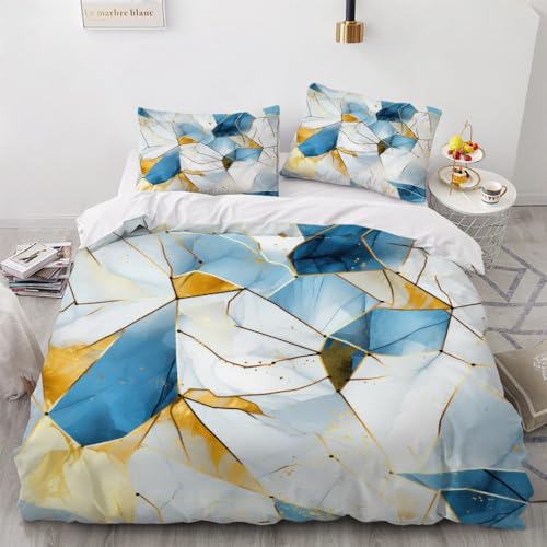 ARTAMA Jungen Marmor Tröster Startseite Satz, Kinder Goldblaue Textur Bettwäsche Satz 135x200cm, Moderne Bettbezug Für Jugendliche Jugend Mädchen,Schlafzimmer Dekor von ARTAMA