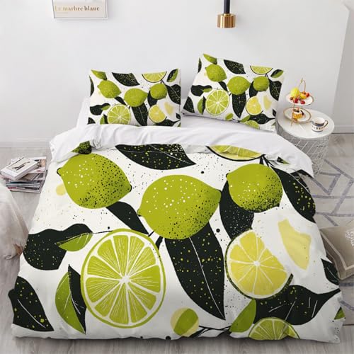 ARTAMA Jungen Obst Trösterbezug-Set, Bettwäsche-Set, für Kinder, Mädchen, Jugend Dekor, Moderne Bettbezug Zitrone Tagesdecke 155x220cm von ARTAMA