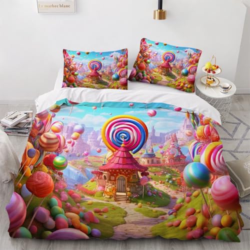 ARTAMA Jungen Süßigkeitenhaus Tröster Startseite Satz, Kinder Paradies Bettwäsche Satz 220x240cm, Moderne Bettbezug Für Jugendliche Jugend Mädchen,Schlafzimmer Dekor von ARTAMA