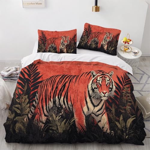 ARTAMA Jungen Tigertier Tröster Startseite Satz, Kinder Tropische Pflanzen Bettwäsche Satz 155x220cm, Moderne Bettbezug Für Jugendliche Jugend Mädchen,Schlafzimmer Dekor von ARTAMA