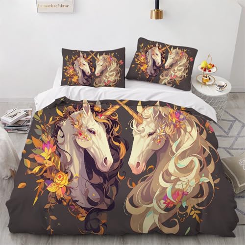 ARTAMA Jungen Trösterbezug-Set, Kinder Cartoon-Pferd Bettwäsche Satz 200x200cm, Tiere Und Blumen Bettbezug Für Jugendliche Jugend Mädchen,Startseite Schlafzimmer Dekor von ARTAMA