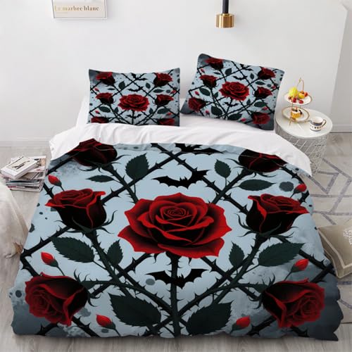 ARTAMA Jungen Trösterbezug-Set, Kinder Rote Rosen Bettwäsche Satz 200x200cm, Natürliche Pflanzen Bettbezug Für Jugendliche Jugend Mädchen,Startseite Schlafzimmer Dekor von ARTAMA