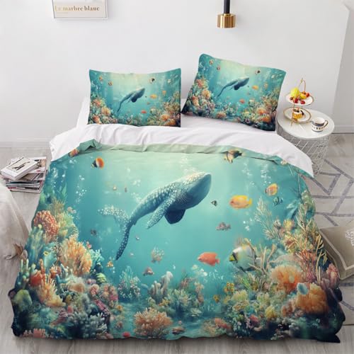ARTAMA Jungen Trösterbezug-Set, Kinder Wal Bettwäsche Satz 135x200cm, Meereskorallenlandschaft Bettbezug Für Jugendliche Jugend Mädchen,Startseite Schlafzimmer Dekor von ARTAMA