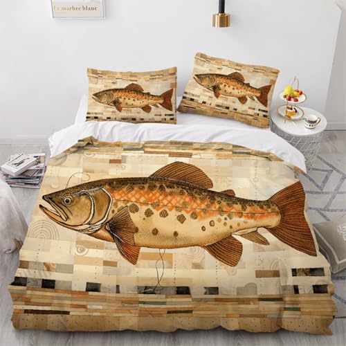 ARTAMA Teens Bettbezug 135x200,Jungen Fisch Bettwäsche-Set, Bettwäsche Set 3 Teilig Retro-Kunst Tagesdecken Schlafzimmer Dekor von ARTAMA