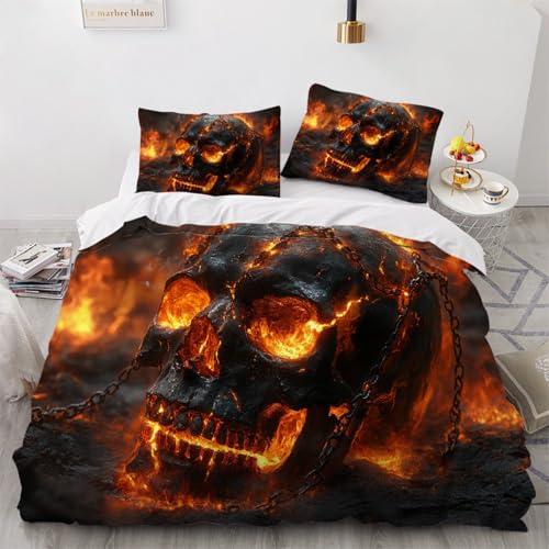 ARTAMA Teens Bettbezug 155x220,Jungen Skeleton Bettwäsche-Set, Bettwäsche Set 3 Teilig Flamme Tagesdecken Schlafzimmer Dekor von ARTAMA