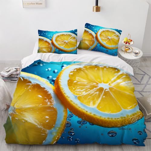 ARTAMA Teens Bettbezug 200x220,Jungen Zitrone Bettwäsche-Set, Bettwäsche Set 3 Teilig Gelbe Frucht Tagesdecken Schlafzimmer Dekor von ARTAMA
