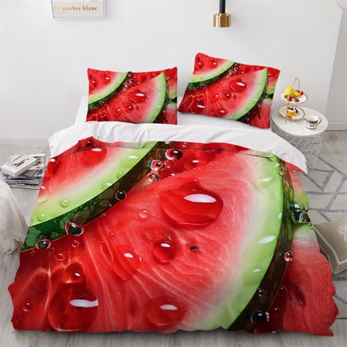 ARTAMA Teens Wassermelone Bettbezug 200x200cm Obst Jungen Bettwäsche-Set,Kinders Tagesdecken, Schlafzimmer Dekor Trösterbezug-Set 3er Set mit 2 Kissenbezüge 80x80 cm, mit Reißverschluss von ARTAMA
