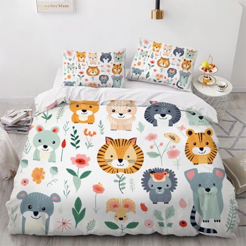 ARTAMA Tröster Cover für Jungen Teens Kinder Cartoon-Löwe Dekor Bettwäsche Set, Blütenpflanzen Bettbezug Tagesdecke Cover Modern Bettdeckenbezug 220x240cm von ARTAMA