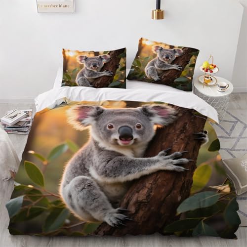 ARTAMA Tröster Cover für Jungen Teens Kinder Koala Dekor Bettwäsche Set, Bäume Sonnenschein Wald Bettbezug Tagesdecke Cover Modern Bettdeckenbezug 135x200cm von ARTAMA