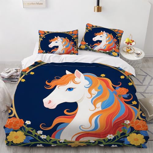 ARTAMA Trösterbezug-Set, Jungen Bettwäsche Cartoon-Pferd Bettbezug, Weiche Tierblumen Bettwäsche-Sets Für Kinder Bettwäsche,200x200cm von ARTAMA