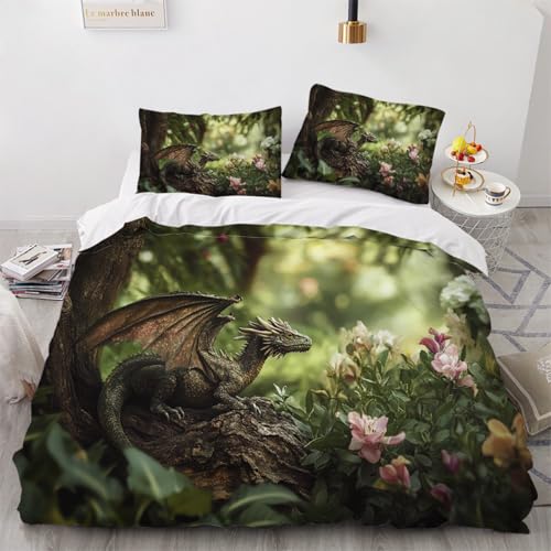 ARTAMA Trösterbezug-Set, Jungen Bettwäsche Drachen Bettbezug, Weiche Waldtiere Und -Pflanzen Bettwäsche-Sets Für Kinder Bettwäsche,220x240cm von ARTAMA