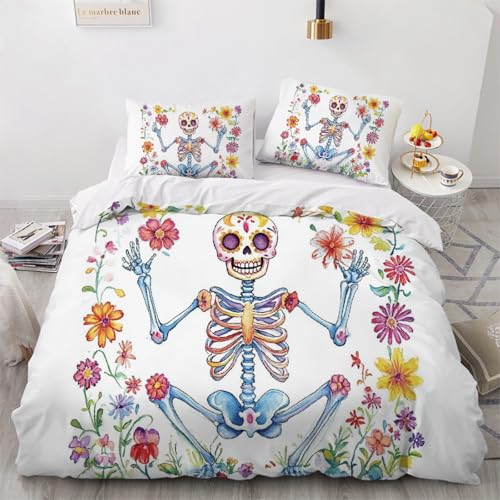 ARTAMA Trösterbezug-Set, Jungen Bettwäsche Skeleton Bettbezug, Weiche Blume Bettwäsche-Sets Für Kinder Bettwäsche,155x220cm von ARTAMA