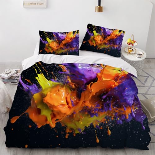 Bettwäsche 200x220 3teilig Farbspritzer Bettwäsche-Sets Abstrakte Kunst Bettbezug 3er Set mit 2 Kissenbezüge 80x80 cm, mit Reißverschluss von ARTAMA