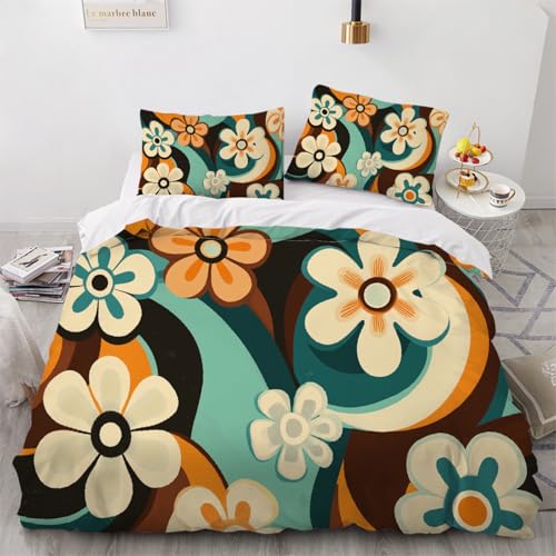 Bettwäsche-Set Blume Bettbezug 135x200cm mit Kissenbezug 80x80cm Retro Drucken Trösterbezug-Set Soft für Damen Jungen Kinder Bettbezug von ARTAMA