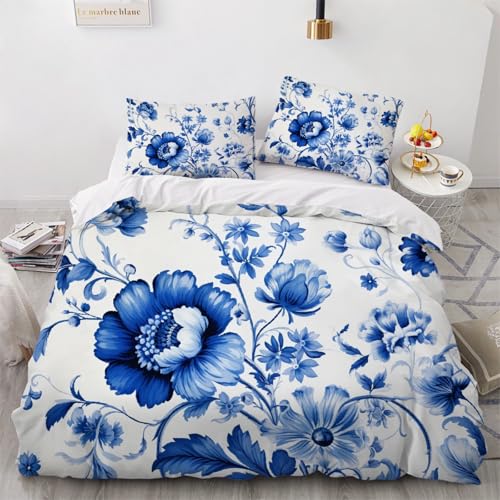 Bettwäsche-Set Blumenblau 3D-bedrucktes Bettbezug-Set mit Kissenbezug Anlage Bettdeckenbezug für Kinderzimmer, Schlafzimmer, Dekoration, Jungen und Mädchen von ARTAMA