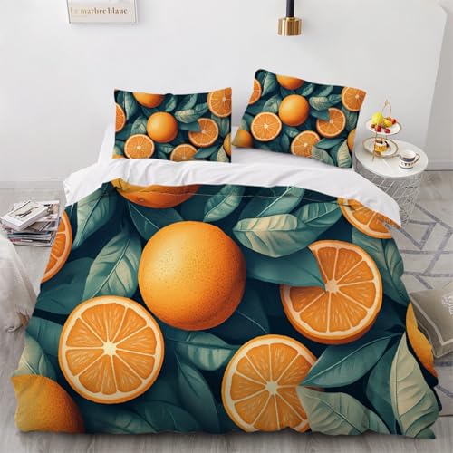 Bettwäsche-Set Orange Bettbezug 220x240cm mit Kissenbezug 80x80cm Blatt Drucken Trösterbezug-Set Soft für Damen Jungen Kinder Bettbezug von ARTAMA