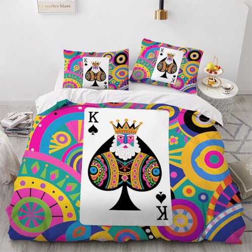 Bettwäsche-Set Spielkarten Bettbezug 220x240cm mit Kissenbezug 80x80cm Muster Drucken Trösterbezug-Set Soft für Damen Jungen Kinder Bettbezug von ARTAMA