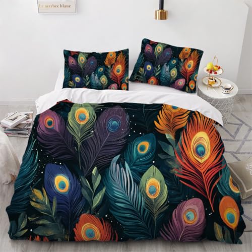 Tröster Cover für Jungen Teens Kinder Pfauenfedern Dekor Bettwäsche Set, Abstrakt Bettbezug Tagesdecke Cover Modern Bettdeckenbezug 200x200cm von ARTAMA