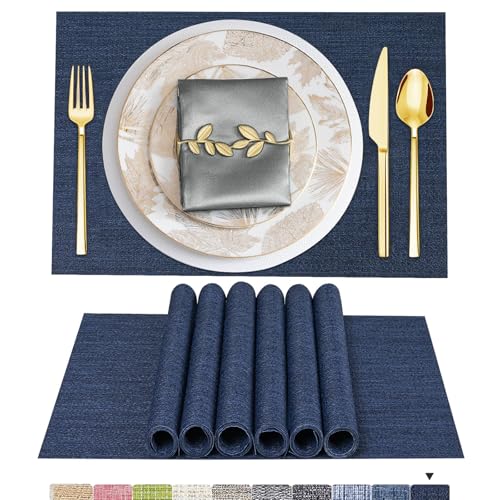 ARTAND Platzsets Abwaschbar, Navy Blau Platzdeckchen Abwaschbar, Tischsets 6er-Set, Vinyl Platzset, Tischsets Abwaschbar für Den Innen und Außenbereich (Navy Blau, 6er-Set) von ARTAND