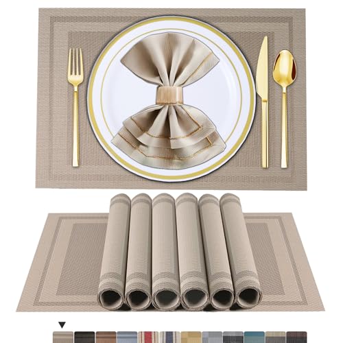 ARTAND Platzsets Abwaschbar 4er Set Vinyl Tischsets für Esstisch Küchen Platzset Dauerhaft PlatzdeckenTischzubehör -4er Set, 01 Beige von ARTAND