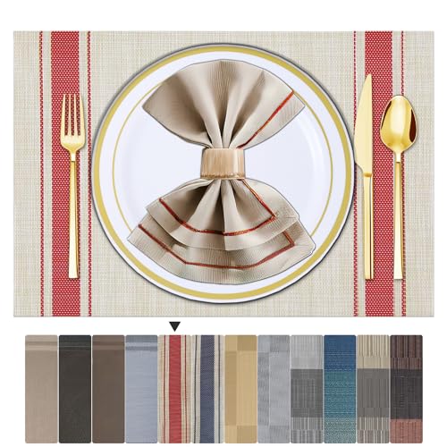ARTAND Platzsets Abwaschbar 4er Set Vinyl Tischsets für Esstisch Küchen Platzset Dauerhaft PlatzdeckenTischzubehör -4er Set, 01 Rot von ARTAND