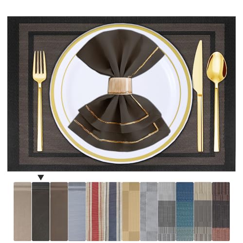 ARTAND Platzsets Abwaschbar 4er Set Vinyl Tischsets für Esstisch Küchen Platzset Dauerhaft PlatzdeckenTischzubehör -4er Set, 01 Schwarz Gold ARTAND Platzsets Abwaschbar 4er Set Vinyl Tischsets für Esstisch Küchen Platzset Dauerhaft PlatzdeckenTischzubehör -4er Set, 01 Schwarz Gold von ARTAND